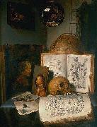 simon luttichuys Vanitas still life with skull, books, prints and paintings Germany oil painting artist